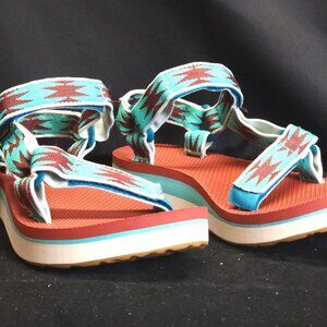 Teva Midform Universal Geometric Teal & Coral Sandals Women's Size 7